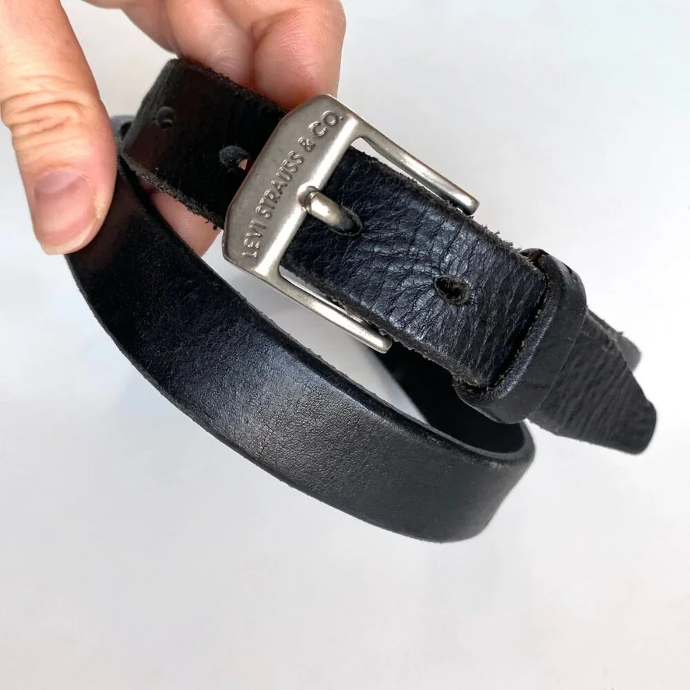 Levi’s Strauss & Co Youth Black Genuine Leather Belt XL Silver Buckle Made in US
